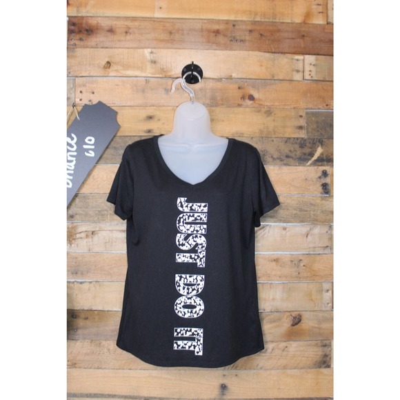 SALE-Nike women's black and white print dri fit just do it shirt size large - Picture 1 of 11